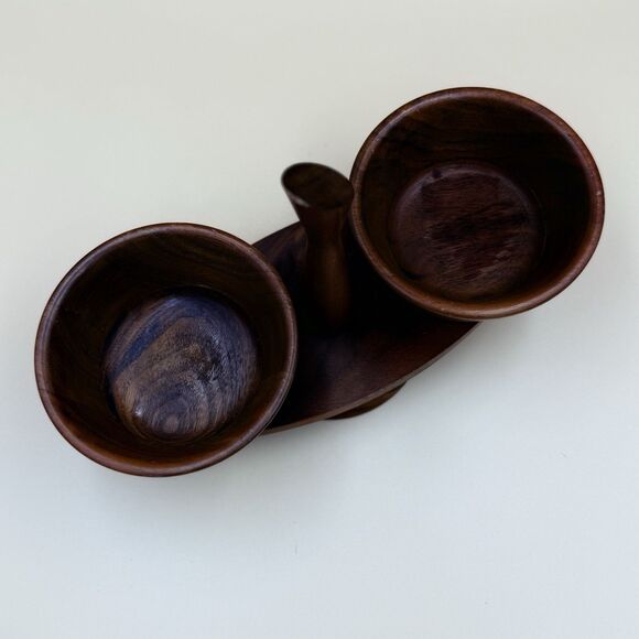 Vintage Kustom Kraft Solid Walnut Dip Set - MCM Snack Server USA - Picture 5 of 13